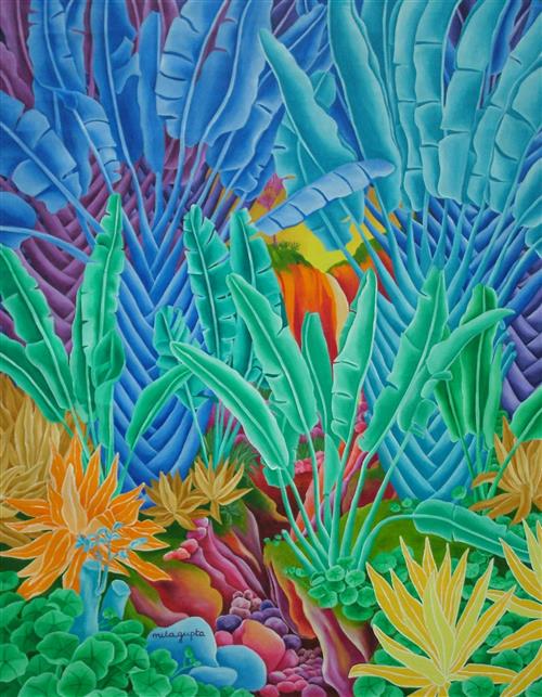 Waterfall painting from Mauritius Secretariat of the Convention on Biological Diversity
