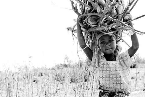 October: Young Girl Carrying Wood 