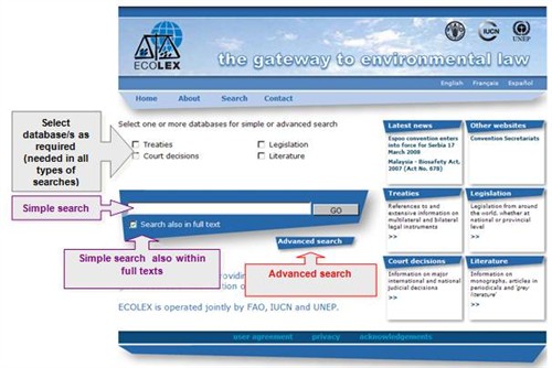 ECOLEX simple search screen shot