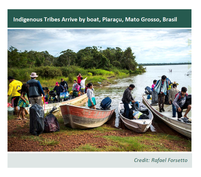 Indigenous Tribes Arrive by boat, Piaraçu, Mato Grosso, Brasil 