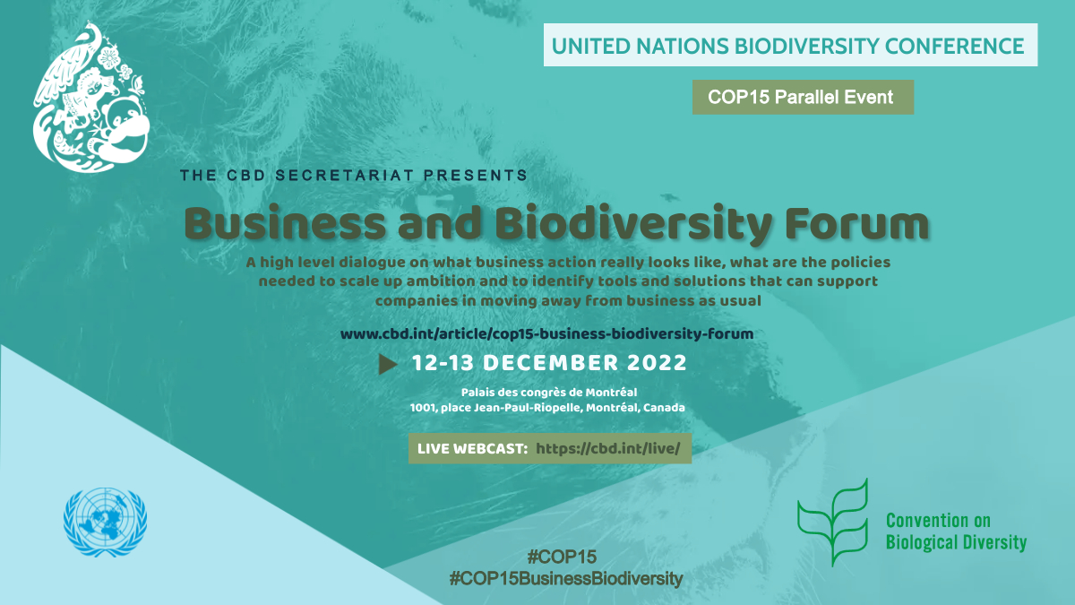 social media card introducing the Business and Biodiversity Forum at COP15