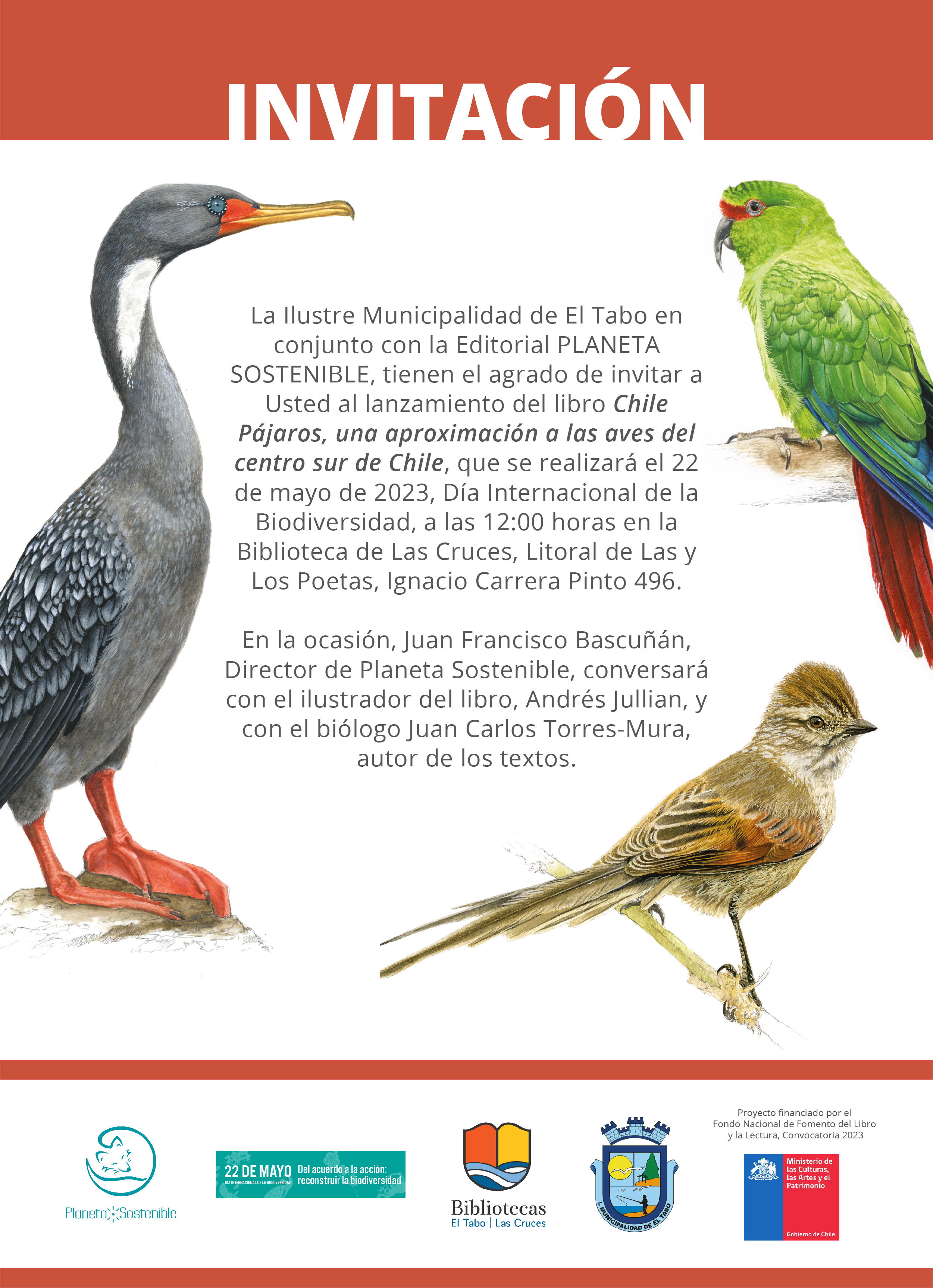 Invitación al lanzamiento del librochile pájaros