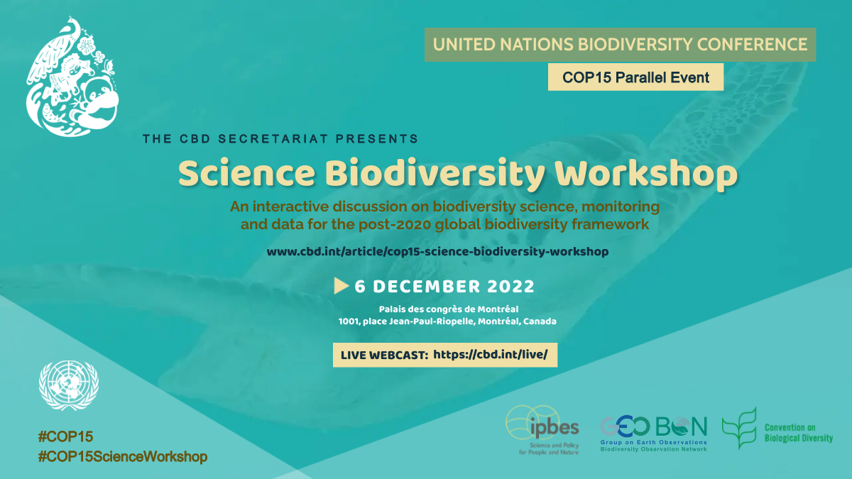 Social media card introducing the Science Biodiversity Workshop at COP15