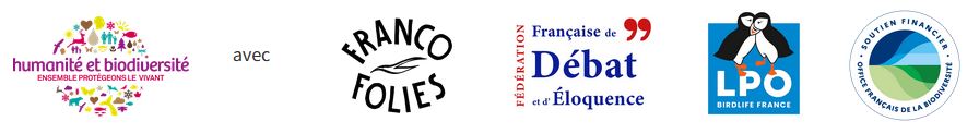 logos des organisateurs et partenaires de la deuxième édition du concours vidéo d'art oratoire: “À Voix Haute pour la Biodiversité”
